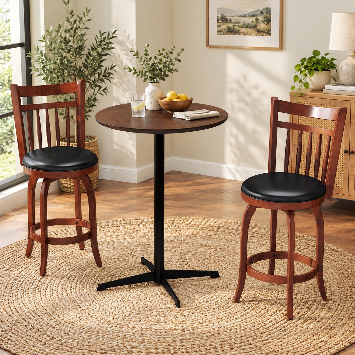 Airfind Swivel Bar Stools Set of 2 Counter Height Faux Leather Upholstered Barstools-24 Inches, 330 lbs Capacity, Expresso and Black
