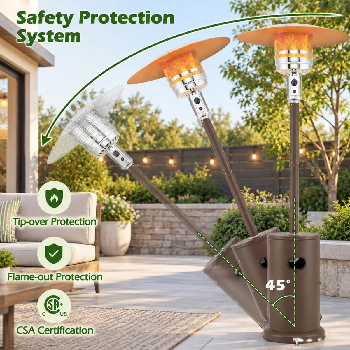 Airfind 50000 BTU Propane Patio Heater with Round Table Design, Aluminum 304 Stainless Steel Metal Frame, 32 x 87 Footprint, Brown