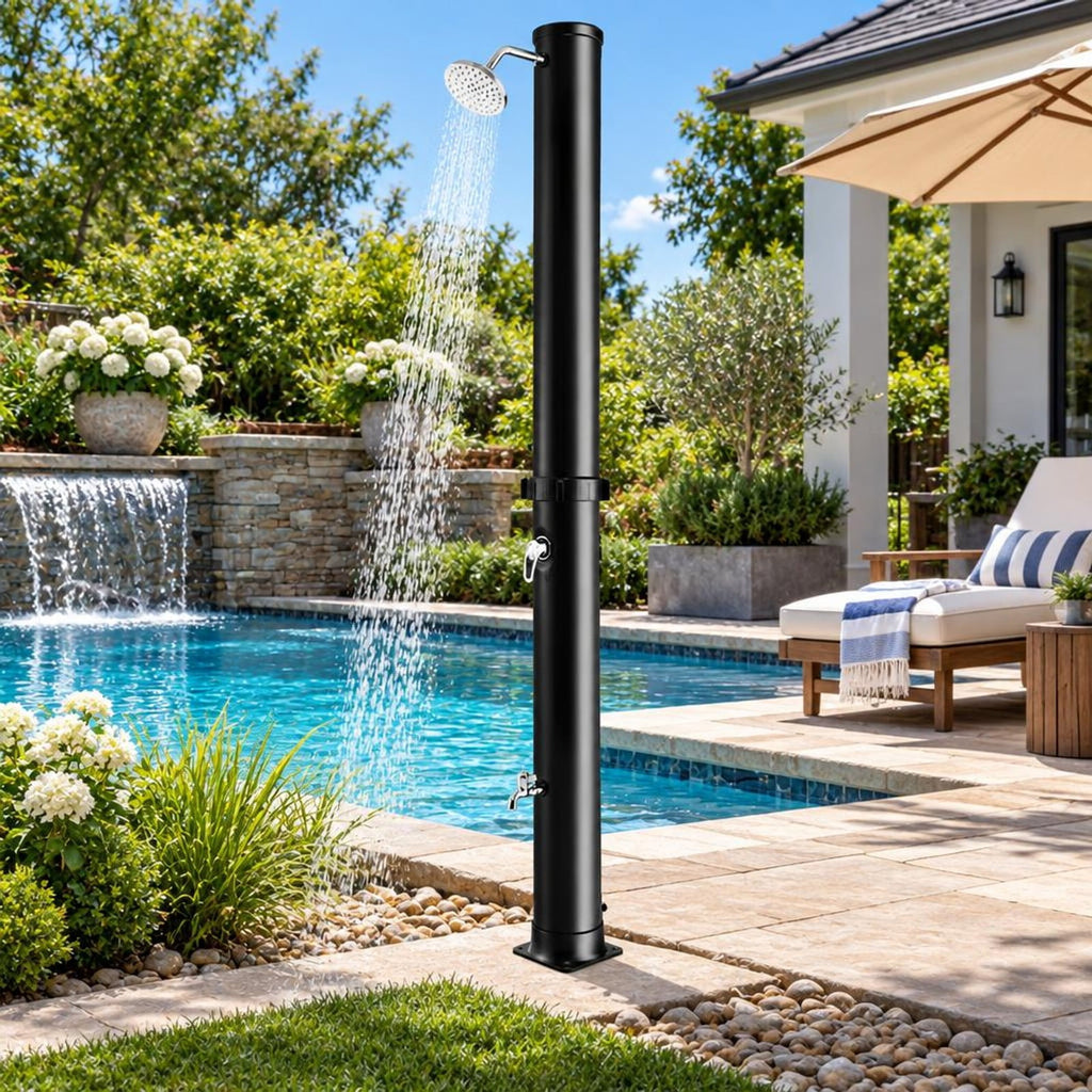 Airfind 7.2 Feet Solar-Heated Outdoor Shower with Free-Rotating Shower Head, Abs PVC Frame, 7.5 x 7.5 x 85.5 Footprint, Black