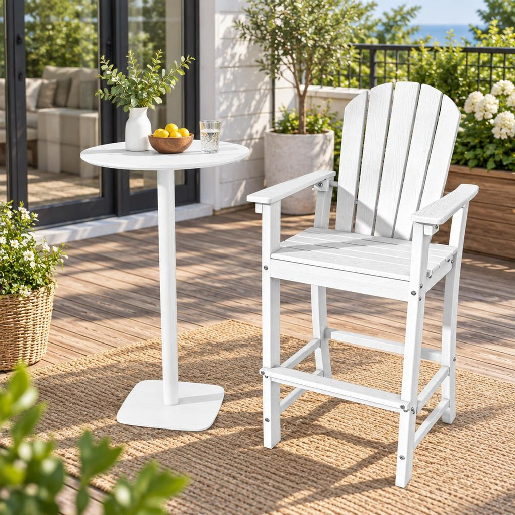 Airfind 30 Inches Counter Height Outdoor HDPE Bar Stool with Armrests and Footrest, 360 lbs Capacity, HDPE Frame, White