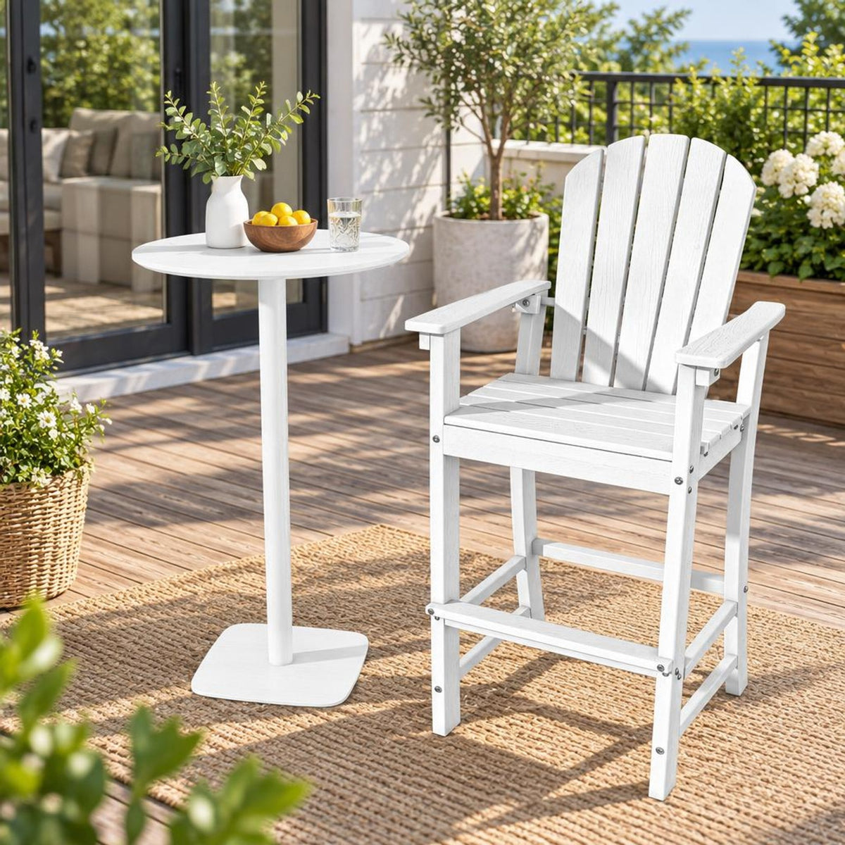 Airfind 30 Inches Counter Height Outdoor HDPE Bar Stool with Armrests and Footrest, 360 lbs Capacity, HDPE Frame, White