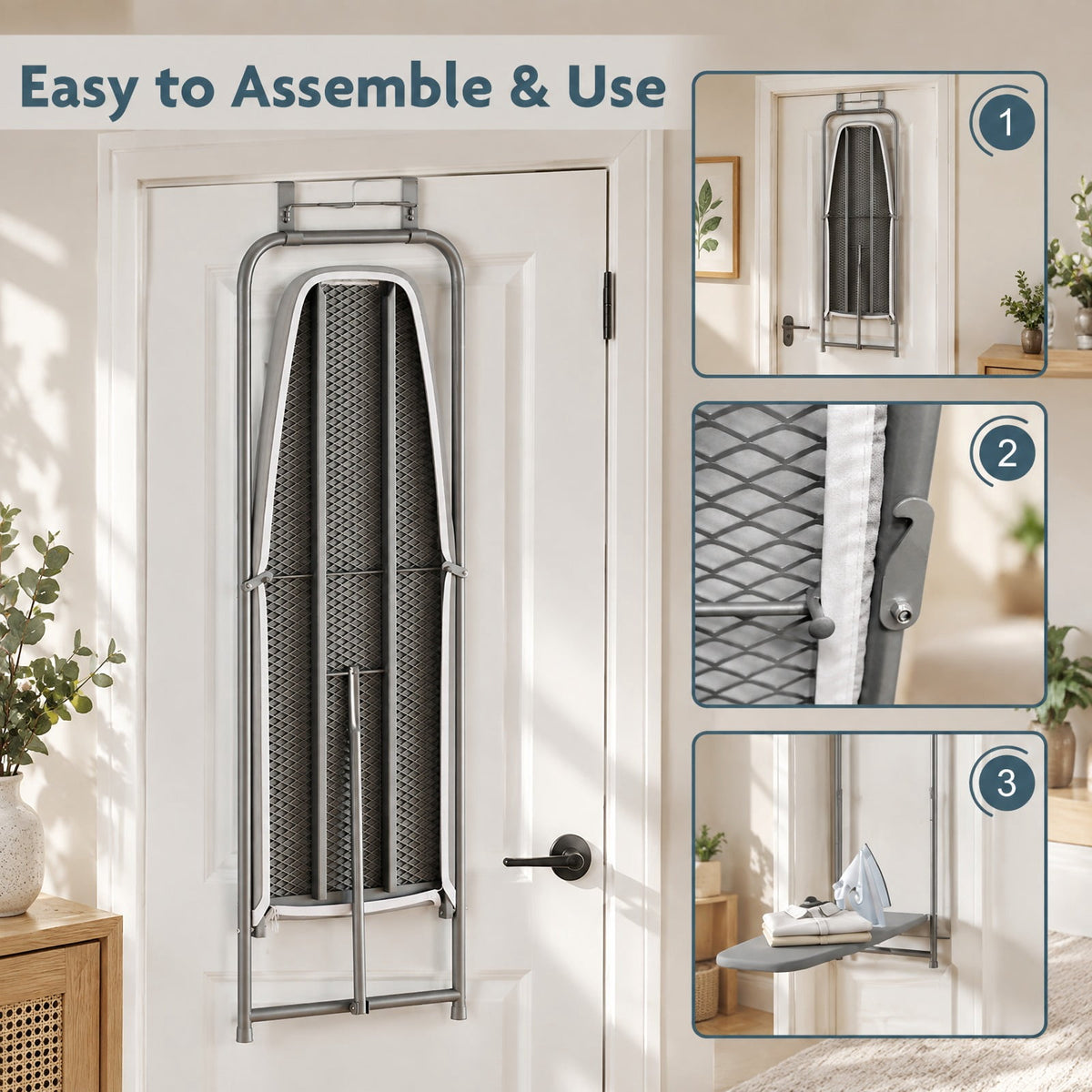 Airfind Over the Door Ironing Board Space-Saving Metal Hanging Ironing Board, 22 lbs Capacity, Cotton Sponge Metal Frame, 42 x 17 x 50 Footprint