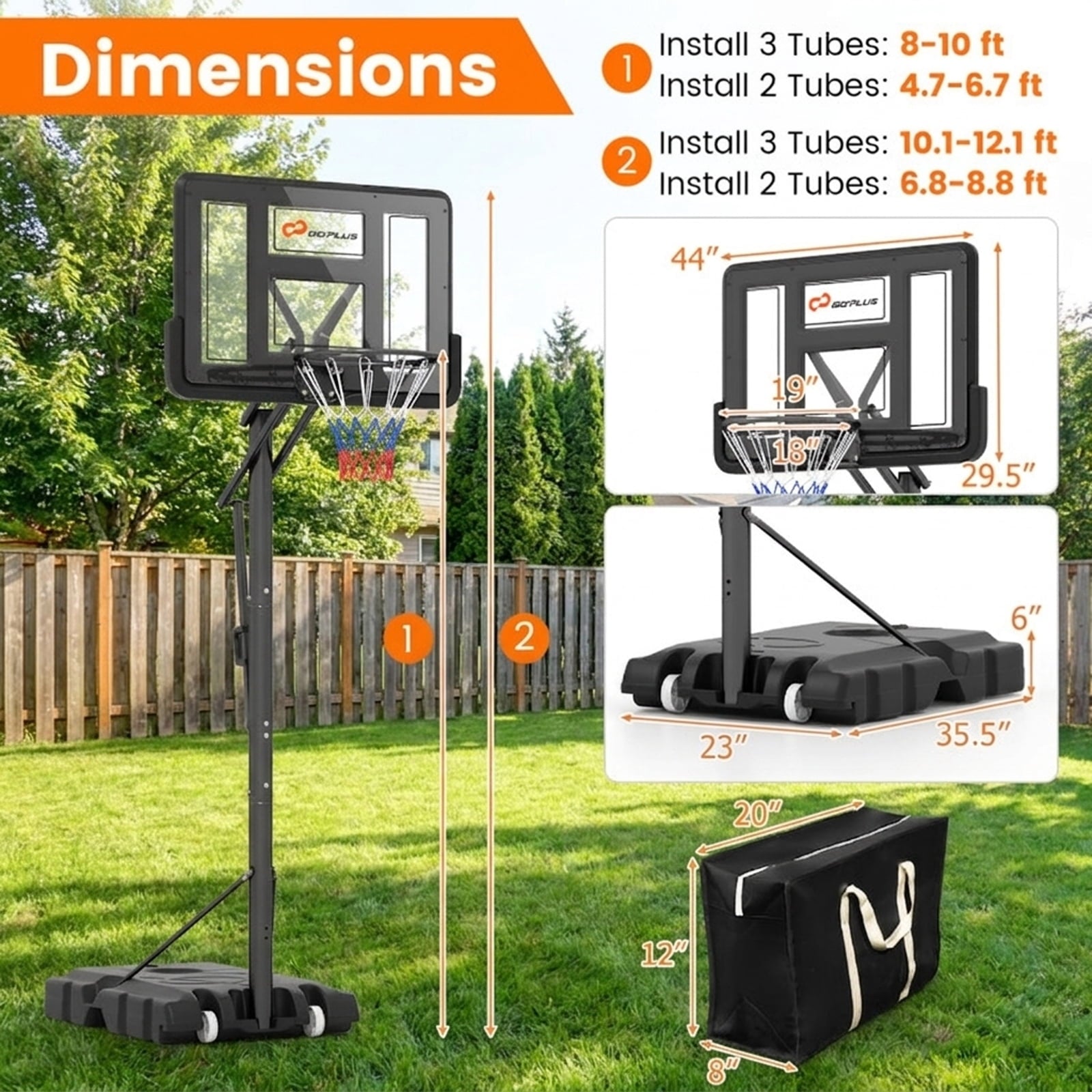 Airfind Portable Basketball Goal (4.6 to 10 ft Range) Stabilizing Base, Black