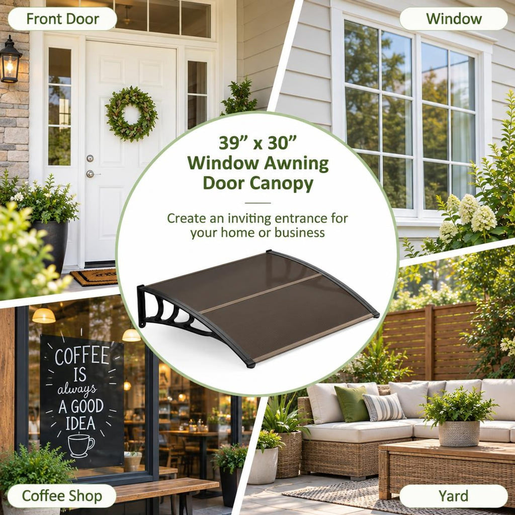 Airfind 39 x 30 Inch Outdoor Front Door Window Awning Door Canopy Exterior, 44 lbs Capacity, Polycarbonate Aluminum PP Frame, 39x30x9 Footprint