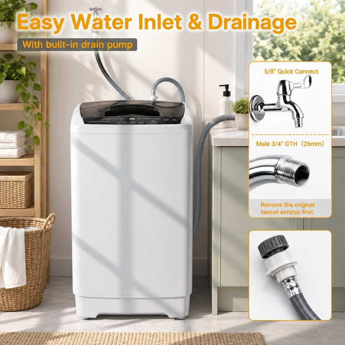 Airfind 9.93 lbs Full Automatic Washing Machine with 8 Preset Programs, Stainless Steel PP Frame, Gray