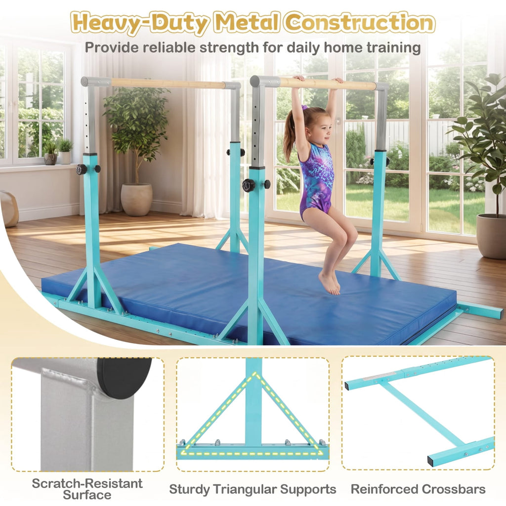 Airfind 8 FT Double Horizontal Gymnastics Bars for Kids with 13 Level Adjustable Height and 6 Level Adjustable Width for Home Training, Pink