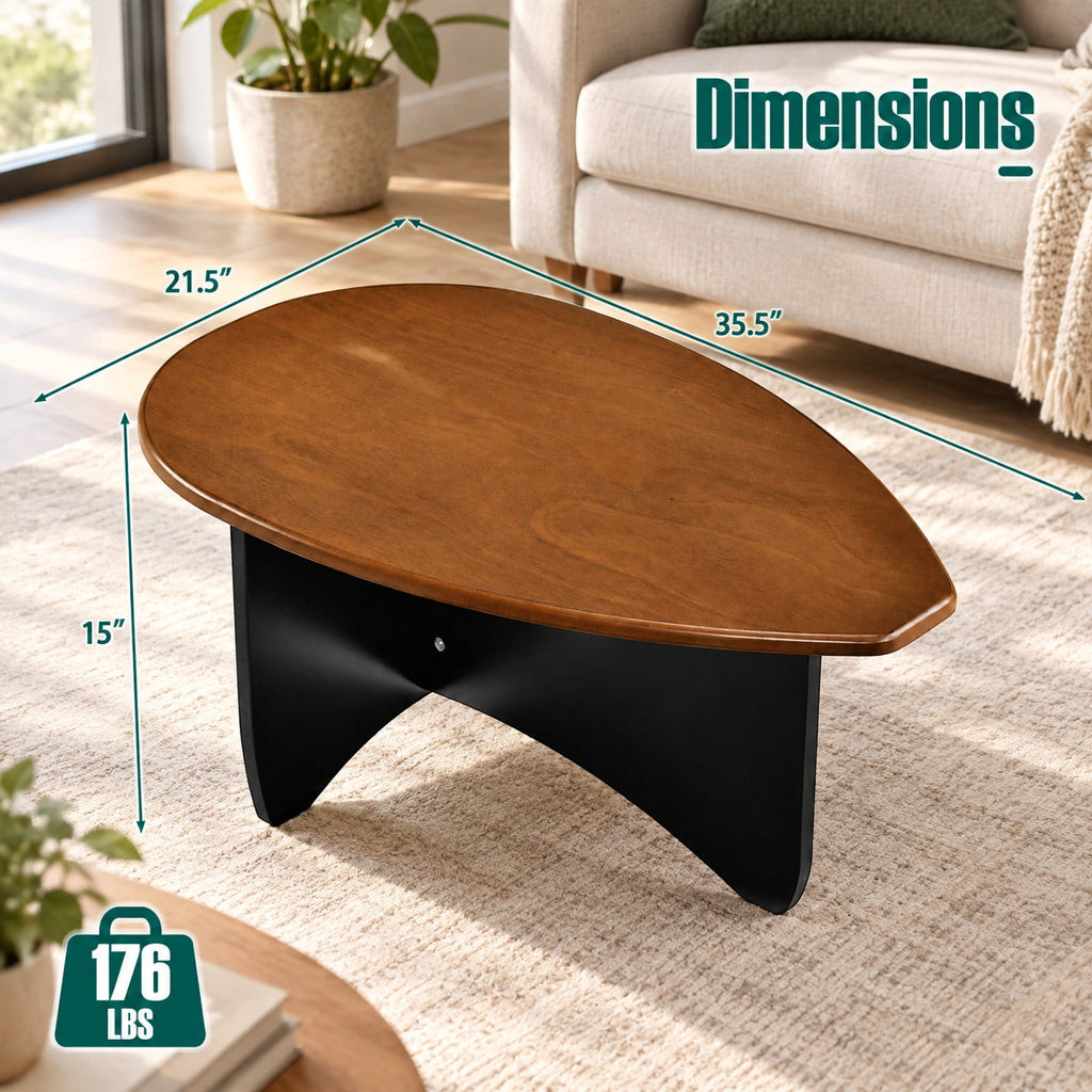 Airfind Oval Coffee Table Mid Century Modern Accent Table Low Profile Wooden Center Table, 35.5 x 21.5 x 15Weight Footprint, Walnut