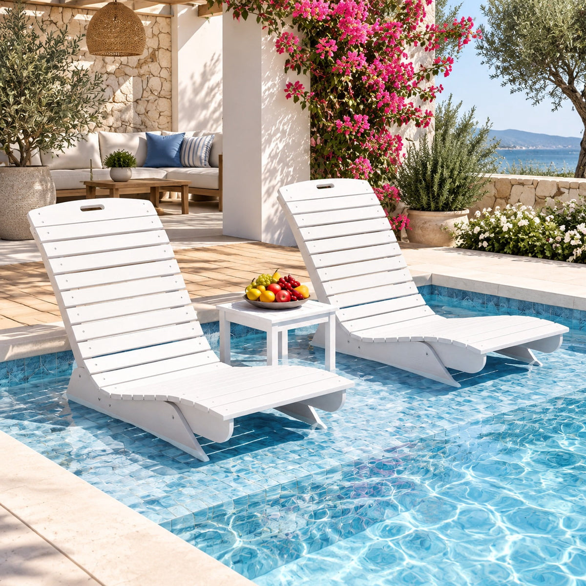 Airfind Fade-Resistant Outdoor Lounger with Contoured Shape for Deck Poolside, 450 lbs Capacity, HDPE Frame, White