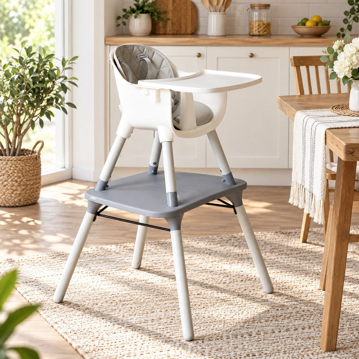 Airfind 4-in-1 Baby Convertible Toddler Table Chair Set with PU Cushion, 33 lbs Capacity, PU PP metal Frame, for 6-36 months, Gray