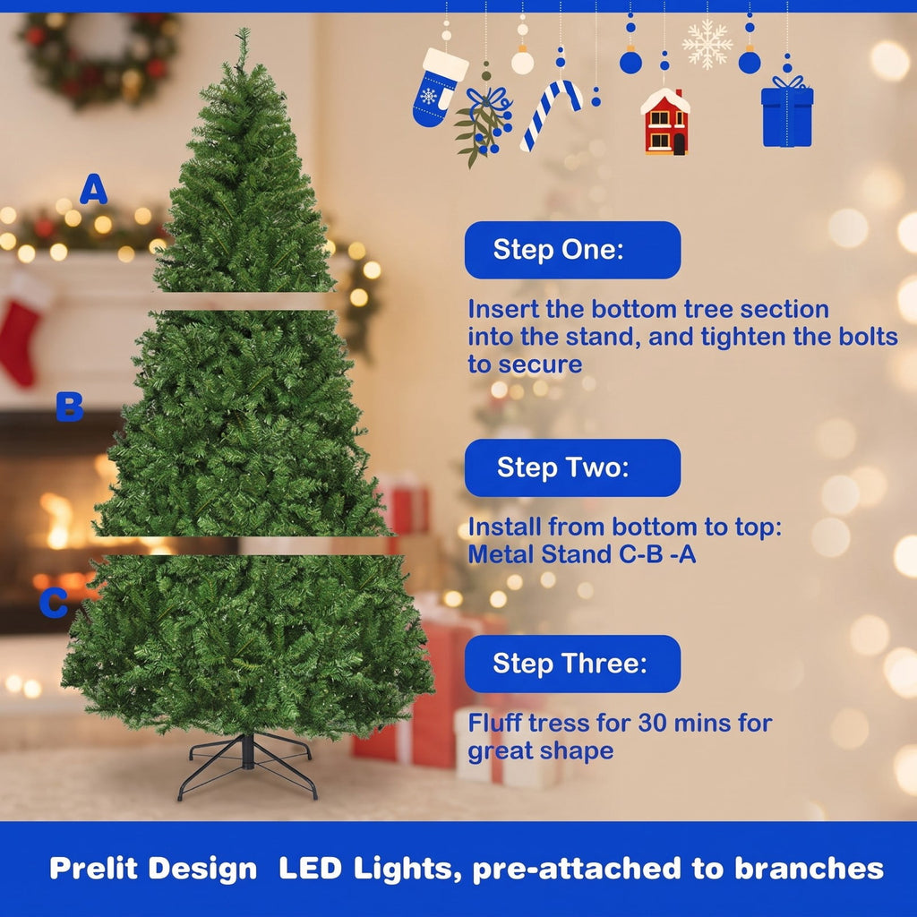 Airfind Artificial Premium Hinged Christmas Tree-8 Feet, PVC Frame, 0.9in x 1.6in x 2in Footprint, Green Adapter: UL-certified