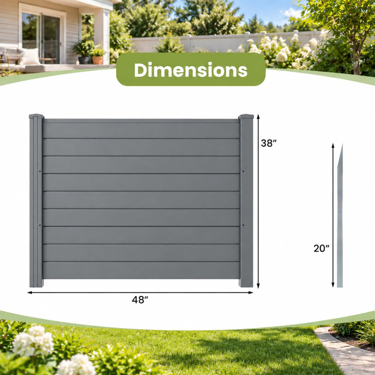 Airfind 48 x 38 Inch Air Conditioner Fence 3 Panels with Metal Ground Stakes for Patio Backyard, PP ABS Galvanized Metal Frame, Gray