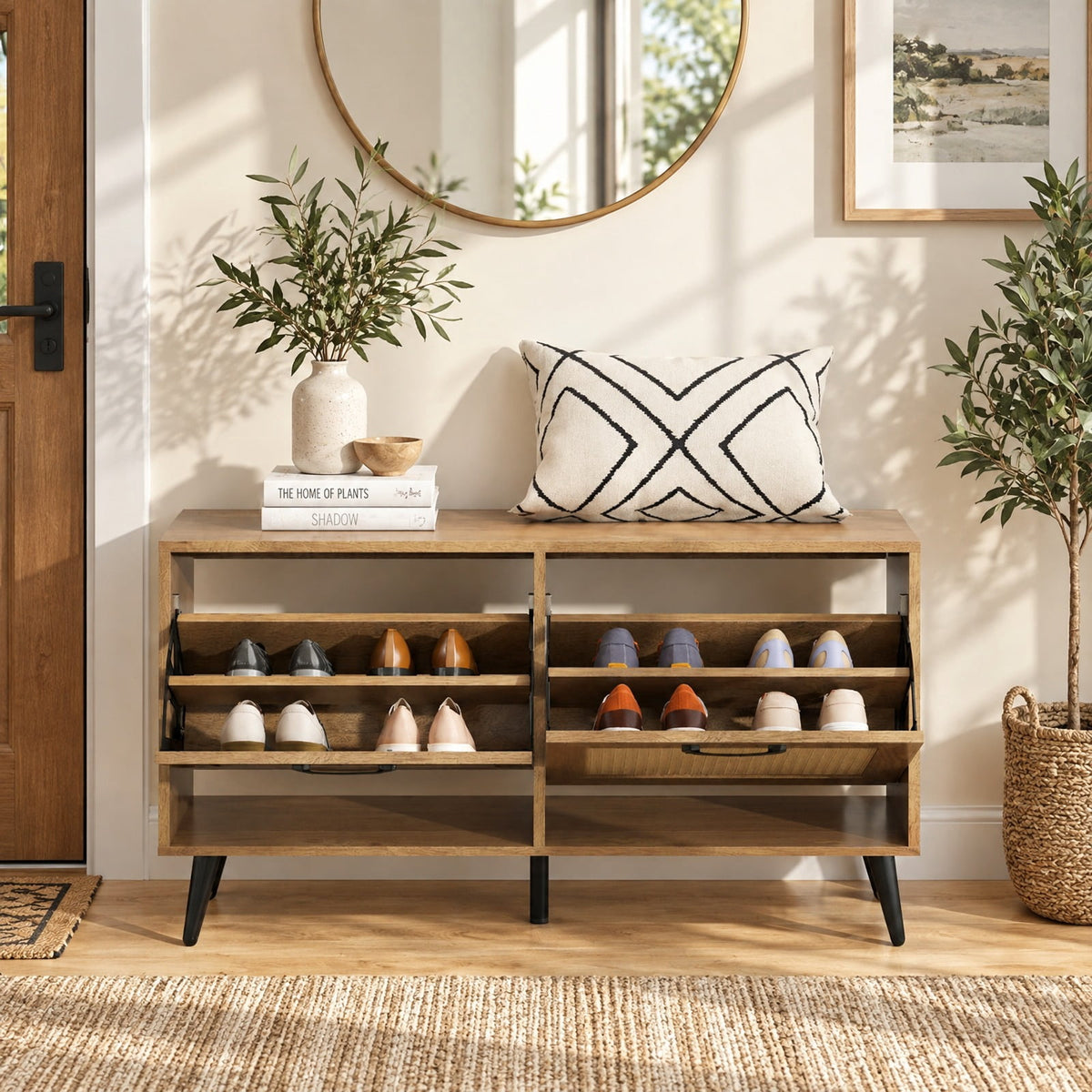 Airfind Modern Freestanding Shoe Cabinet with 2 Flip Drawers and Adjustable Shelves for Entryway, 110 lbs Capacity, Engineered Wood Metal Frame