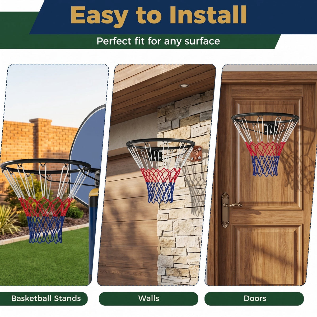 Airfind 18 Inch Basketball Rim Heavy Duty Wall Mounted Goal Replacement Steel Hoop with Nylon Net for Indoor Outdoor Play, Black