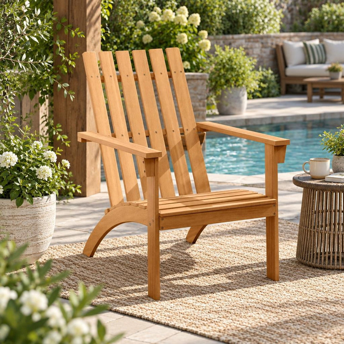 Airfind Acacia Wood Patio Adirondack Chair with Inclined Seat and High Backrest for Porch, 400 lbs Capacity, Acacia Wood Frame, Natural