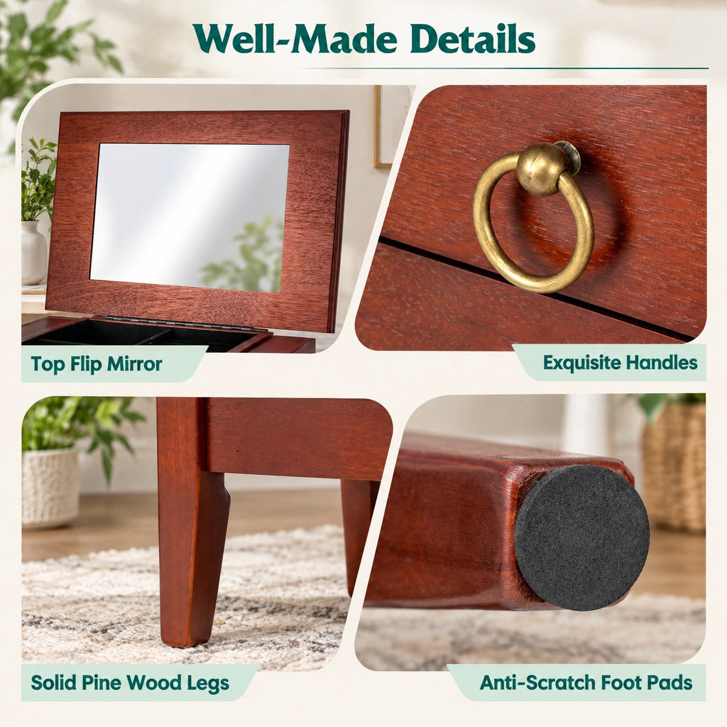 Airfind Large Capacity Jewelry Storage Cabinet with 9 Drawers, MDF Glass Frame, 16in x 10.5in x 40in Footprint, Walnut