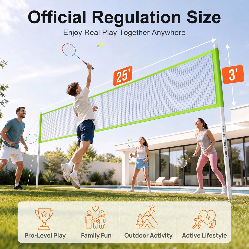 Airfind Volleyball and Badminton Set, Outdoor Portable Badminton Net with Adjustable Height, Complete Net Set with Accessories for Backyard and Beach