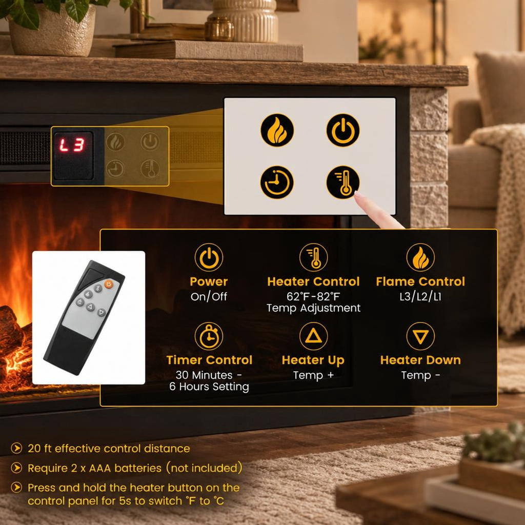 Airfind 18/23 Inch Electric Fireplace Inserted with Adjustable LED Flame-23 inches, Iron glass Frame