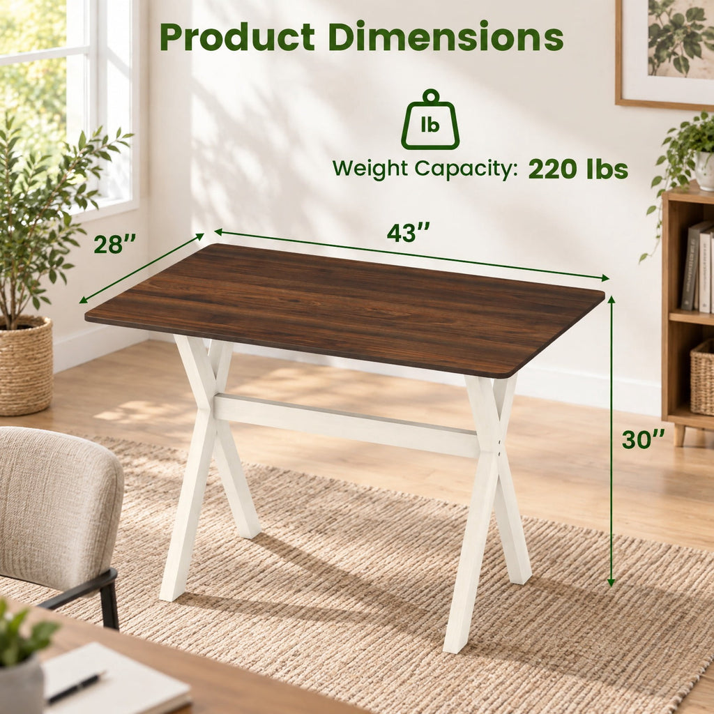 Airfind Modern Dining Table Wooden Kitchen Table with X-shaped Frame, 220 lbs Capacity, Rubber Wood MDF Frame, 43in x 28in x 30in Footprint, White
