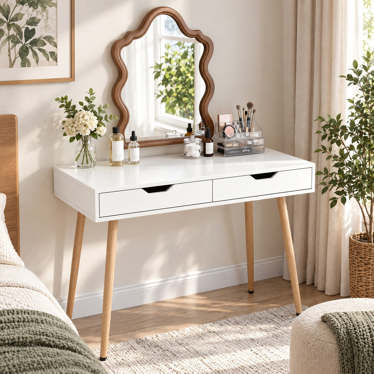 Airfind 43.5 Inch Computer Desk with 2 Drawers for Small Spaces, 165 lbs Capacity, Engineered Wood Frame, White