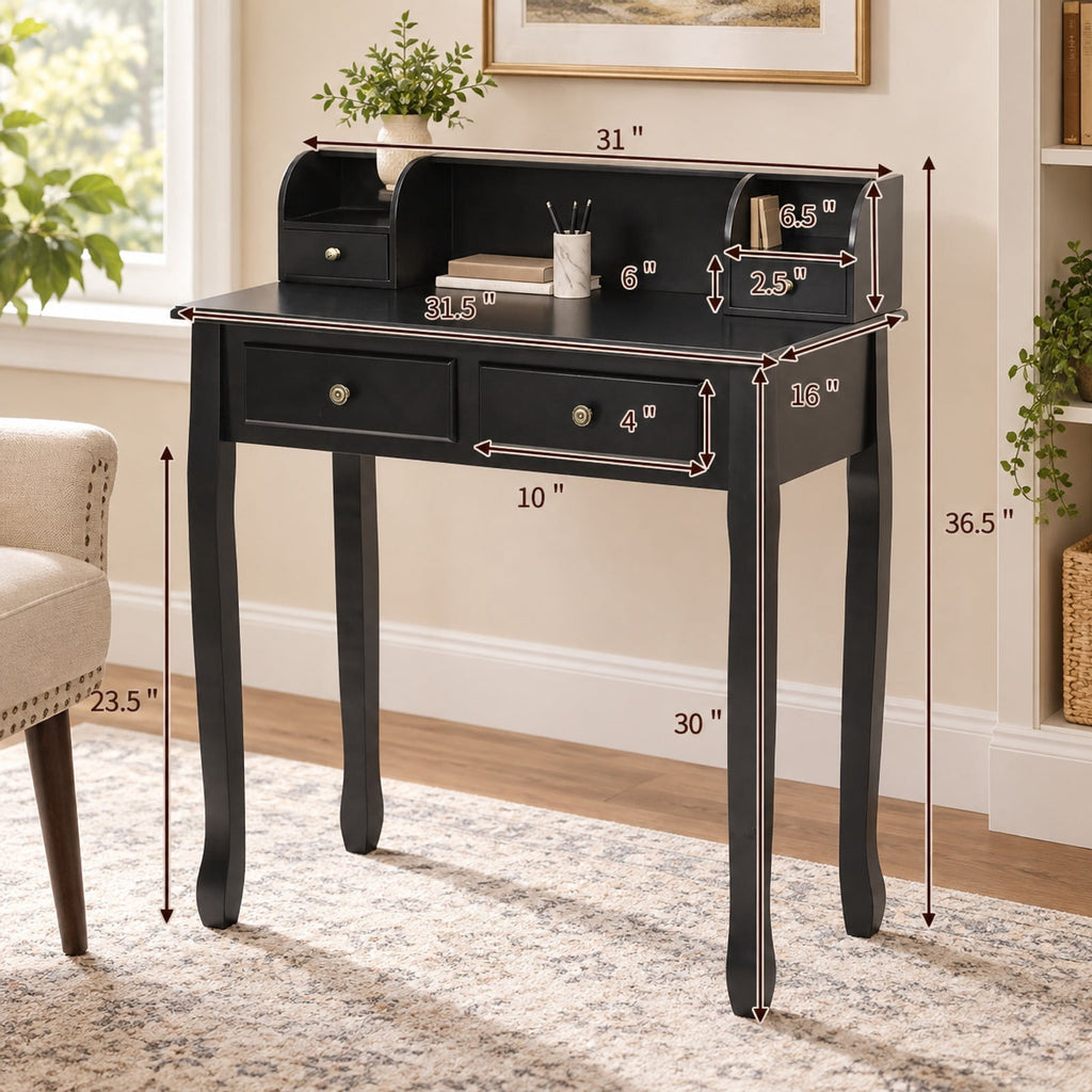 Airfind Writing Desk 2-Tier Vanity Desk Computer Desk with 4 Drawers, 287 lbs Capacity, MDF Frame, 31.5 x 16 x 37 Footprint, Black