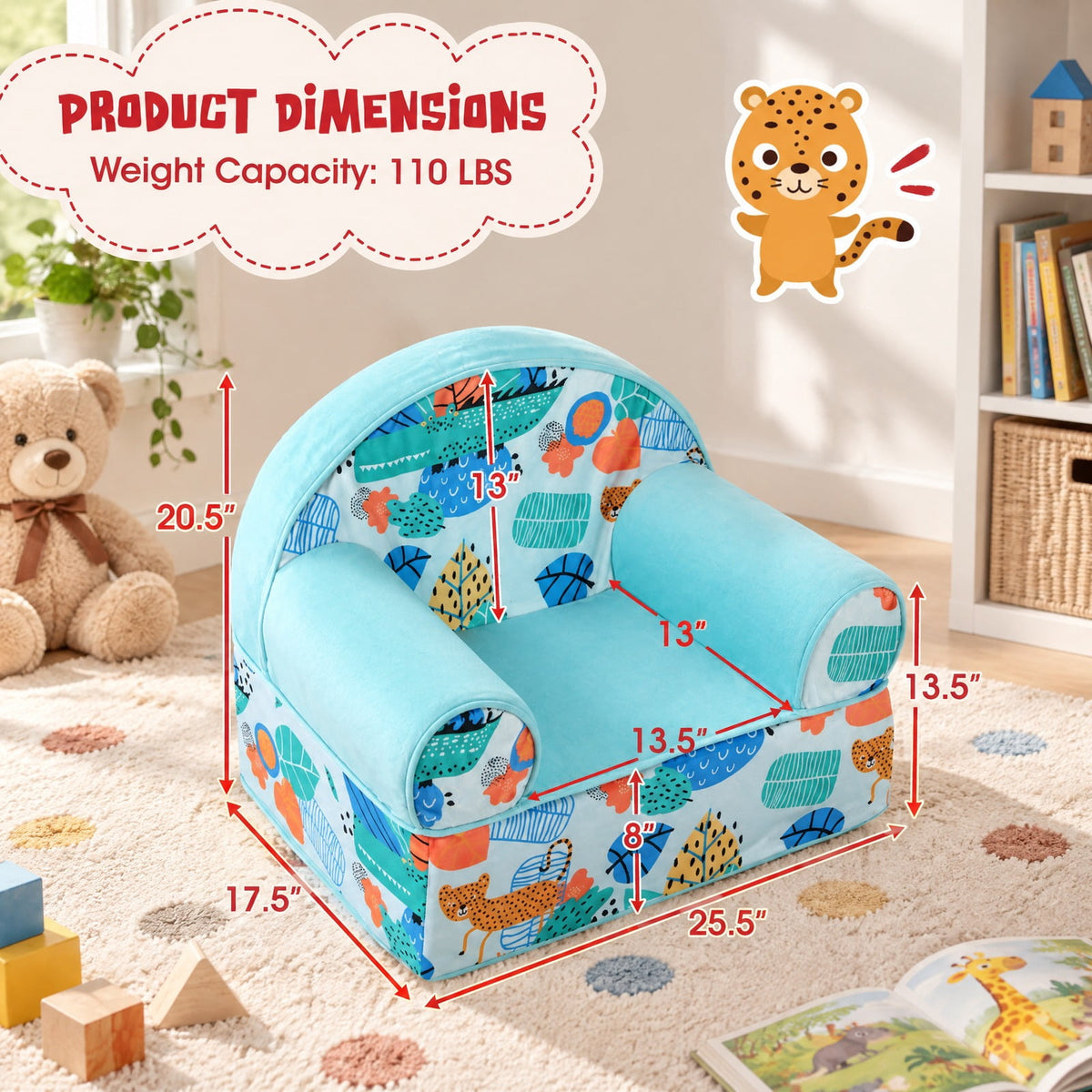 Airfind Kids Armchair with Plush Velvet Cover and Soft Sponge Filling, 110 lbs Capacity, Velvet Fabric Sponge Frame, 25.5 Inch x 17.5 Inch x 20.5 Inch Footprint