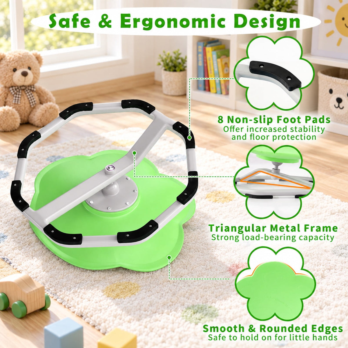 Airfind Kids Sensory Swivel Chair Cat Claw 360° Spinning Chair with Non-Slip Metal Base, 220 lbs Capacity, PP Metal Frame, Green