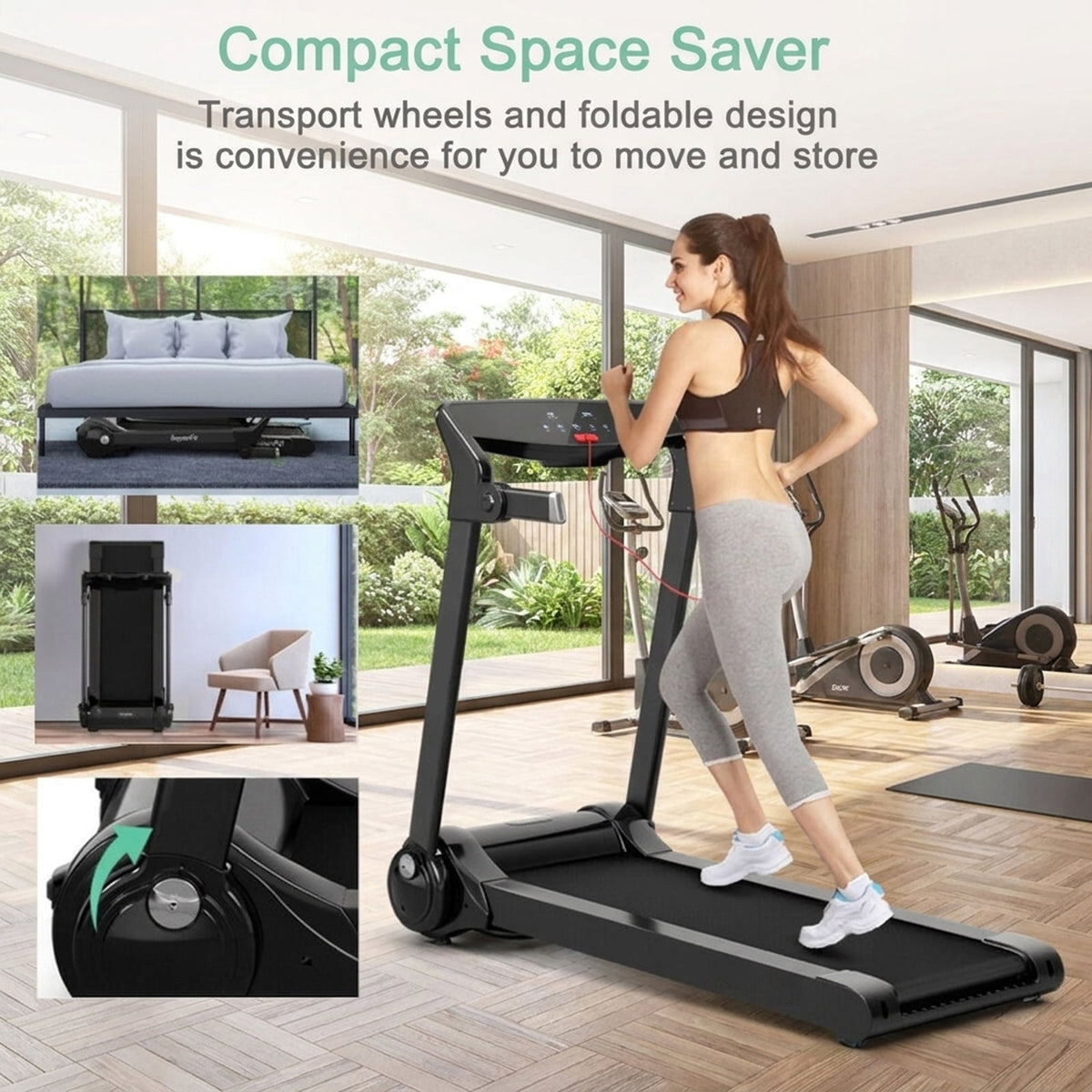 Airfind 3-in-1 Folding Treadmill with Incline 3 HP Walking Treadmill for Home with Smart App and Bluetooth Speaker and Heart Rate Monitor, Blue