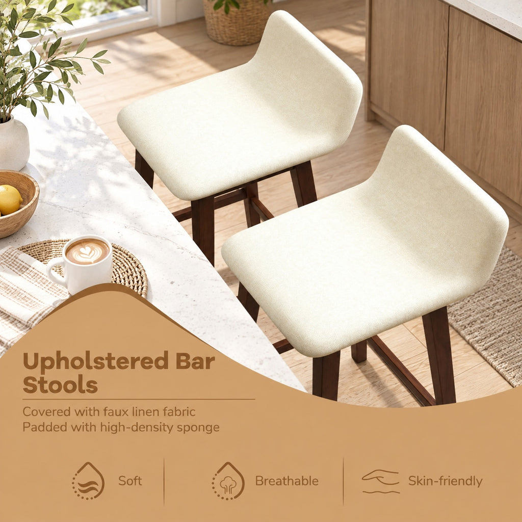 Airfind 24 Inch Counter Height Bar Stools Set of 2 with Low Back, 330 Lbs Capacity, Rubber Wood Faux Linen Sponge Plywood, Brown