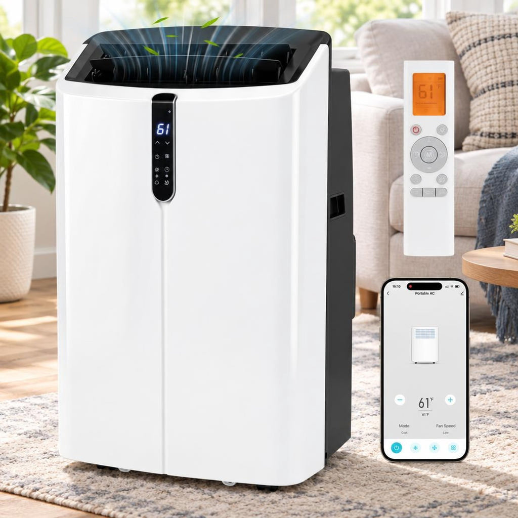 Airfind 14000 BTU Smart Portable AC with APP Voice Control 47 Db for Rooms 750 Sq. Ft, Abs, 17.5 Inch X 14 Inch X 29 Inch Cooling, Black