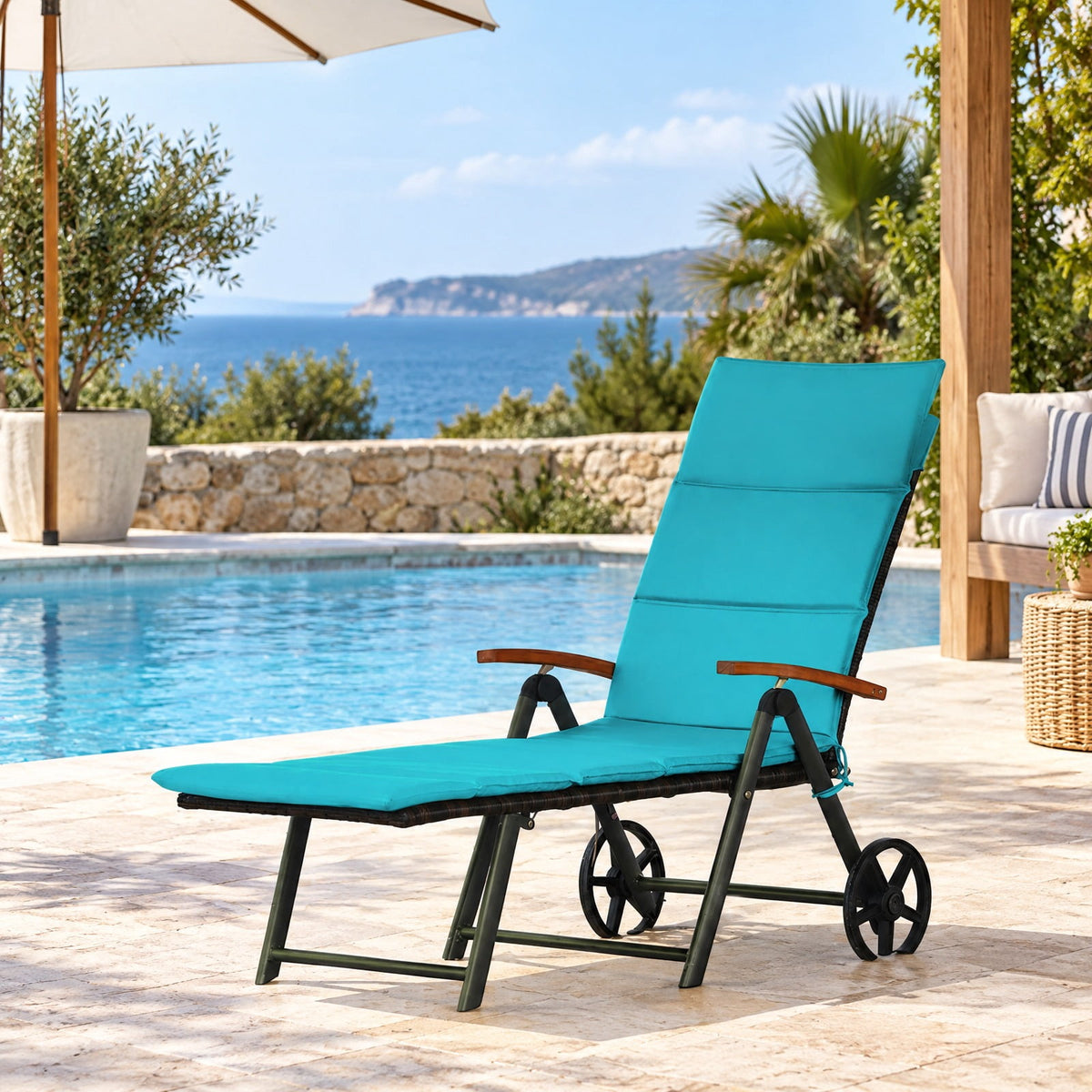 Airfind Outdoor Chaise Lounge Chair Rattan Lounger Recliner Chair, 385 lbs Height from ground to seat: 15.7 Capacity, PE rattan aluminum Frame