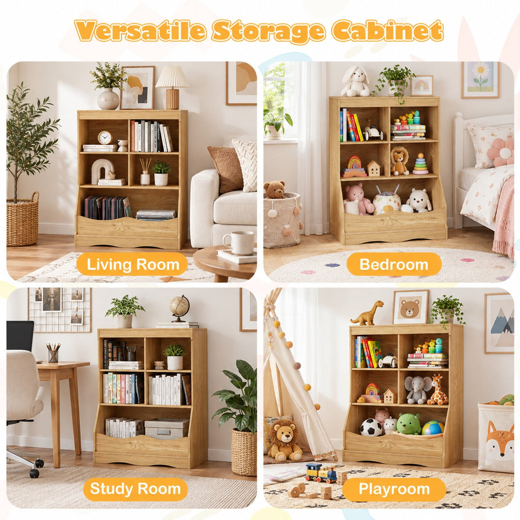 Airfind 3-Tier Youth Multi-Functional Bookcase Toy Storage Bin Floor Cabinet, 66 Lbs Capacity, MDF Engineered Wood, Natural