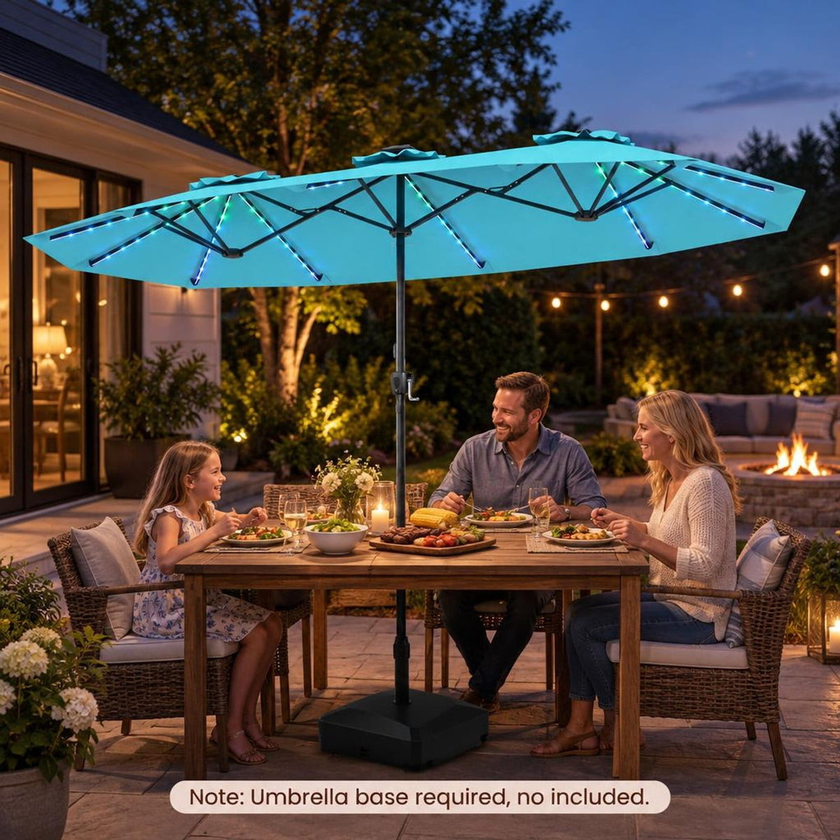 Airfind 13 FT Double-Sided Patio Umbrella with Color-Changing Flowing Solar LED Lights, Polyester Fabric Metal Frame, 13 x 7 ft Footprint, Turquoise