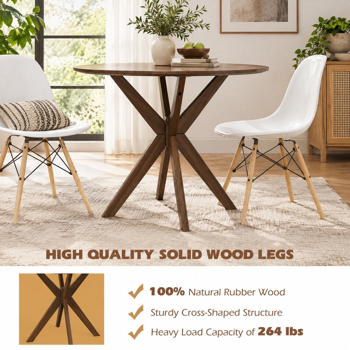 Airfind 36 Inch Round Wood Dining Table with Intersecting Pedestal Base, Rubber wood MDF Frame, Wood