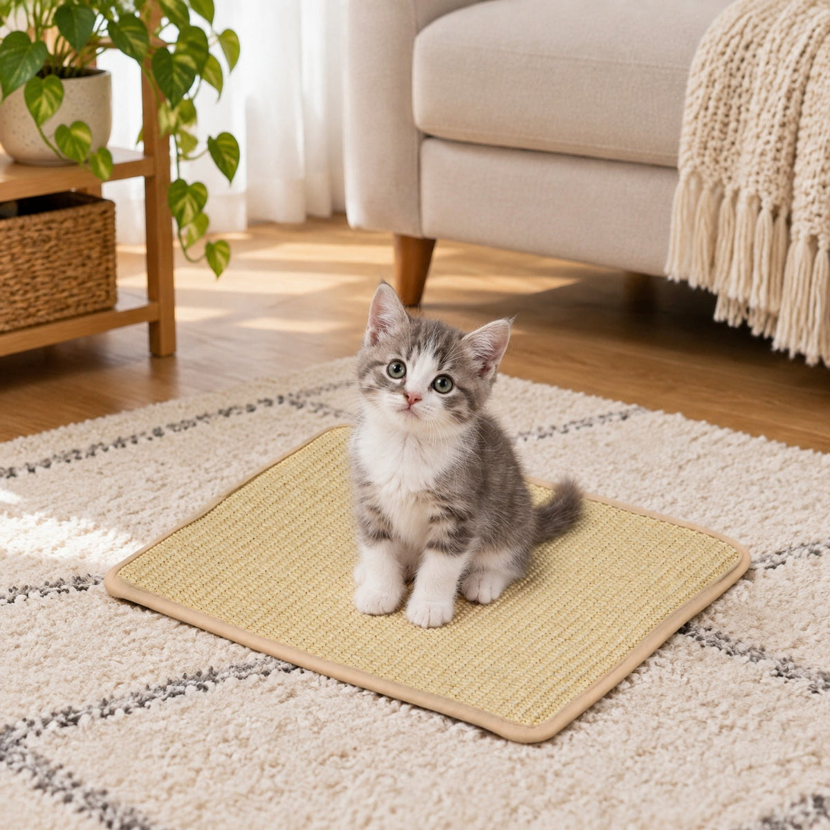 Airfind Cat Scratching Pads Set of 6, 16 x 12 Inch Sisal Scratch Mats featuring Latex Backing for Furniture and Floor Protection, Natural