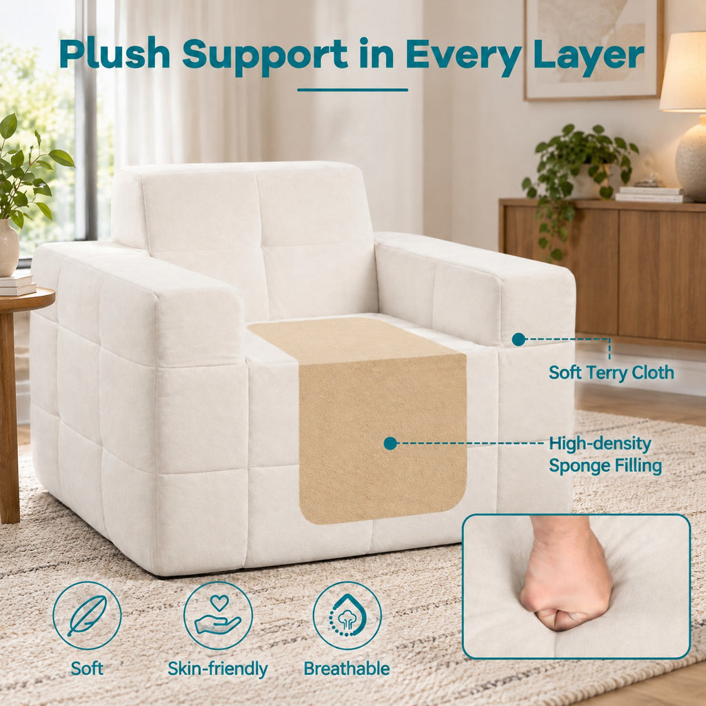 Airfind Boneless Single Sofa Chair Cloud Sofa with Terry Cloth Upholstery, 352 lbs Capacity, Terry Cloth Sponge Frame, Beige