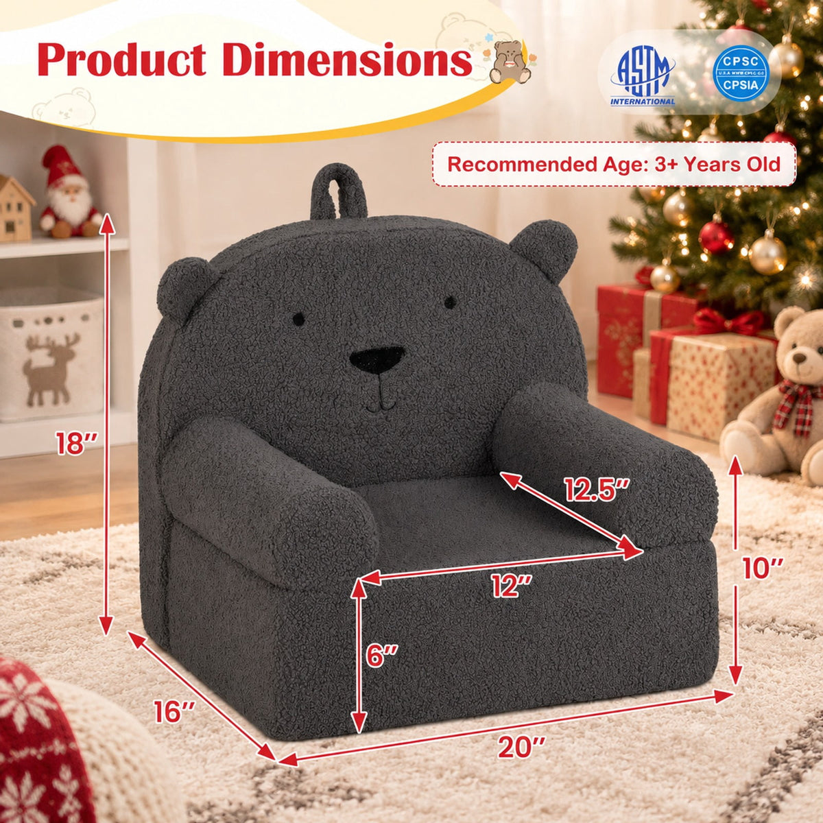 Airfind Kids Bear Sofa Toddler Foam Couch with Soft Fleece Fabric Cover, Teddy Fleece Fabric Frame, for 3+ years old, 20 x 16 x 18 Footprint