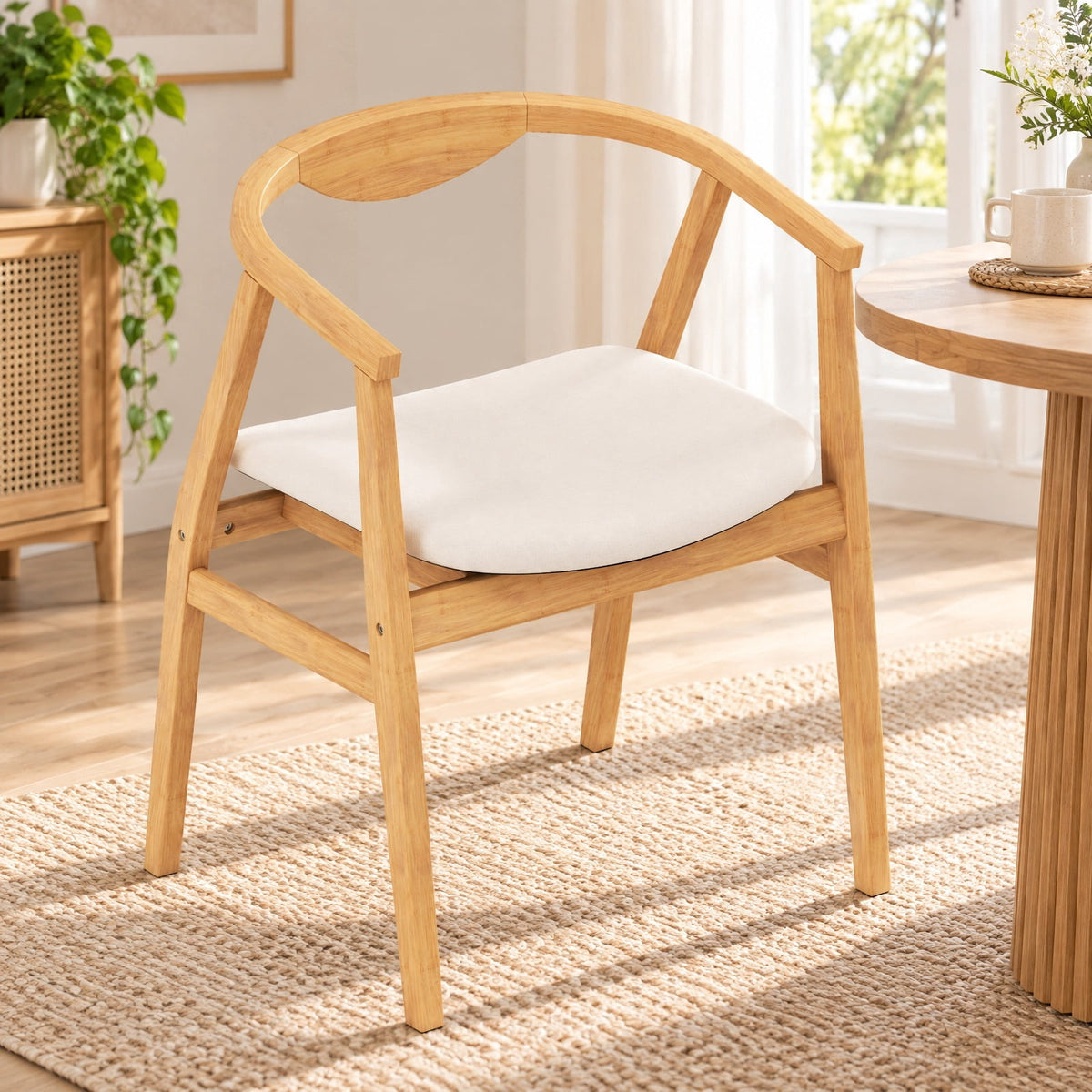 Airfind Bamboo Accent Chair with Armrest and Curved Backrest, 330 Lbs Capacity, Bamboo Polyester Sponge for Convenient Everyday Use, Natural