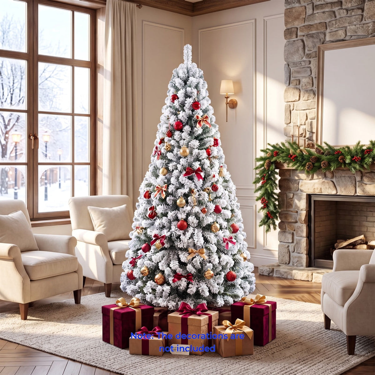 Airfind Artificial Snow-Flocked Christmas Tree with Branch Tips, PVC Metal Frame, 3 x 6 ft Tree Height 6 ft Tree Width 3 ft Footprint, Green