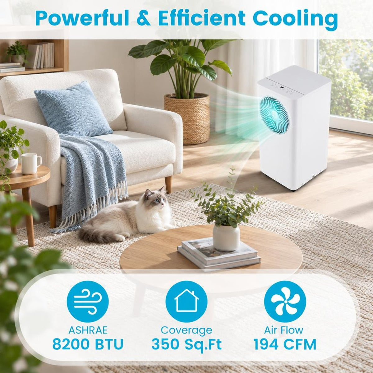 Airfind 8200/10000 BTU Portable Air Conditioner 3-in-1 Stand up AC Unit with Dehumidifier-8200 BTU, HIPS ABS Frame, White
