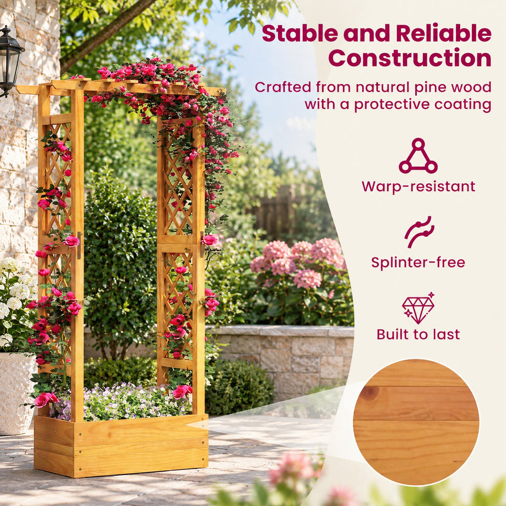 Airfind Wooden Raised Garden Bed with Lattice Trellis and Hanging Roof, 44 lbs Capacity, Pine Wood Frame, 31 x 14 x 60 Roof Footprint, Orange