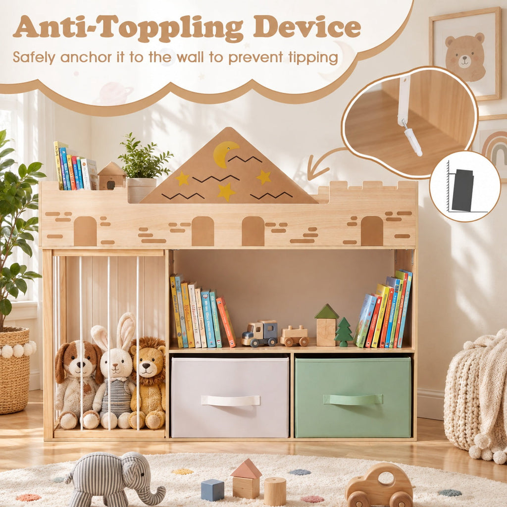 Airfind Toy Storage Organizer with Stuffed Animal Storage and Open Shelves, 35 lbs Capacity, Engineered Wood Pine Wood Cotton PP Frame, Natural