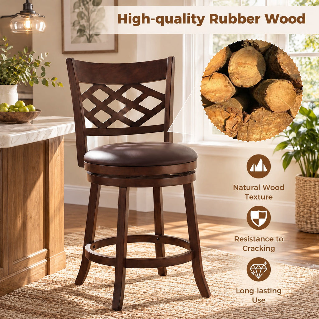Airfind 26 Inch Counter Height Bar Stools Set of 2 with Rubber Wood Frame-26 Inch, 330 lbs Capacity, Rubber Wood PVC Leather Sponge Frame, Wood