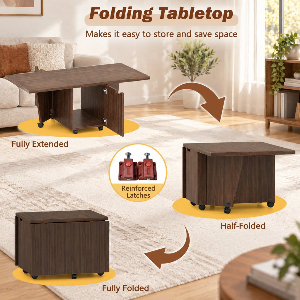 Airfind Foldable Coffee Table with Storage Cabinet Extendable Center Table, 155 lbs Capacity, Engineered Wood Frame, 48in x 24in x 18in Footprint