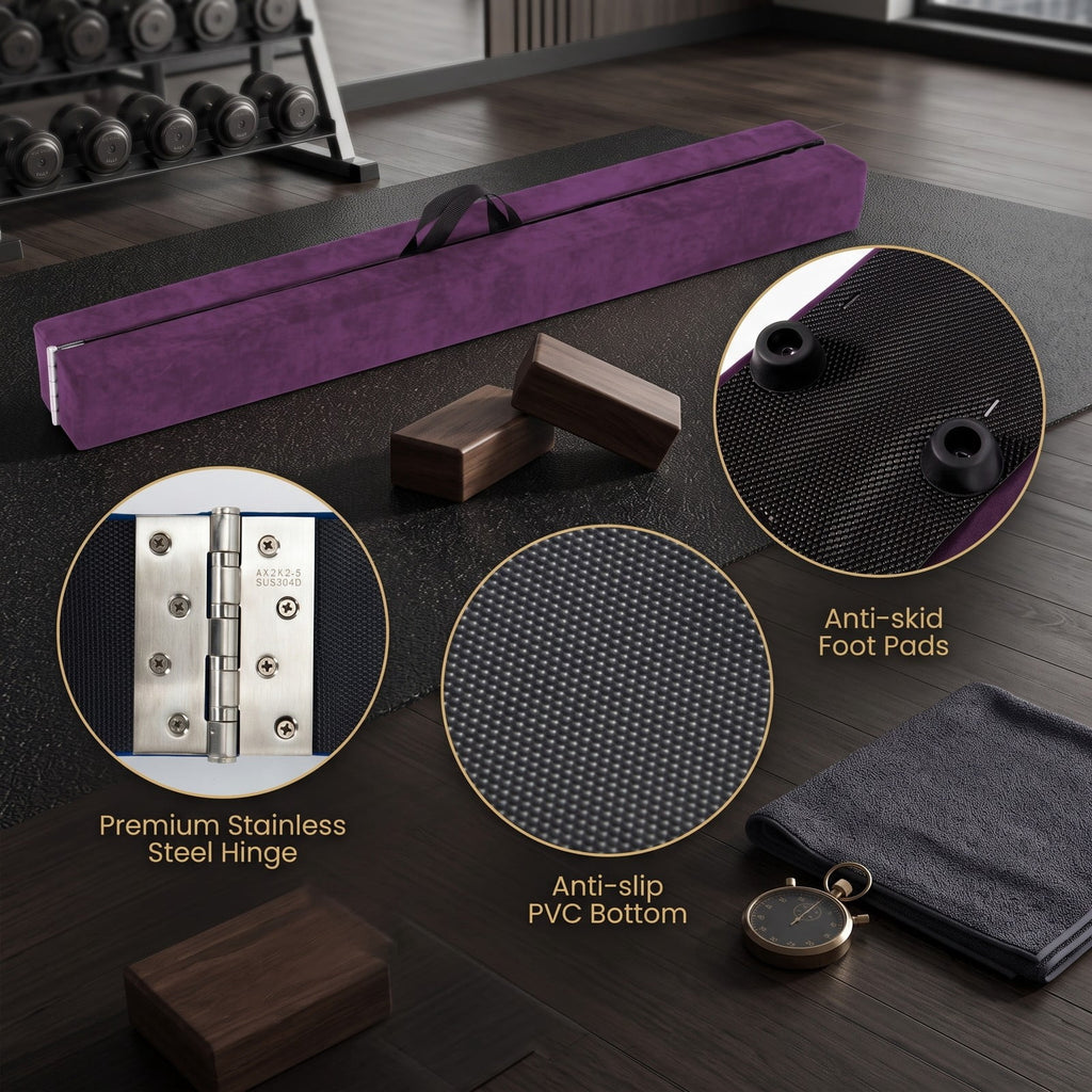 Airfind Folding Balance Beam for Kids with Solid Wood Base and Anti-slip Bottom for Home Gymnastics Training and Practice, Purple