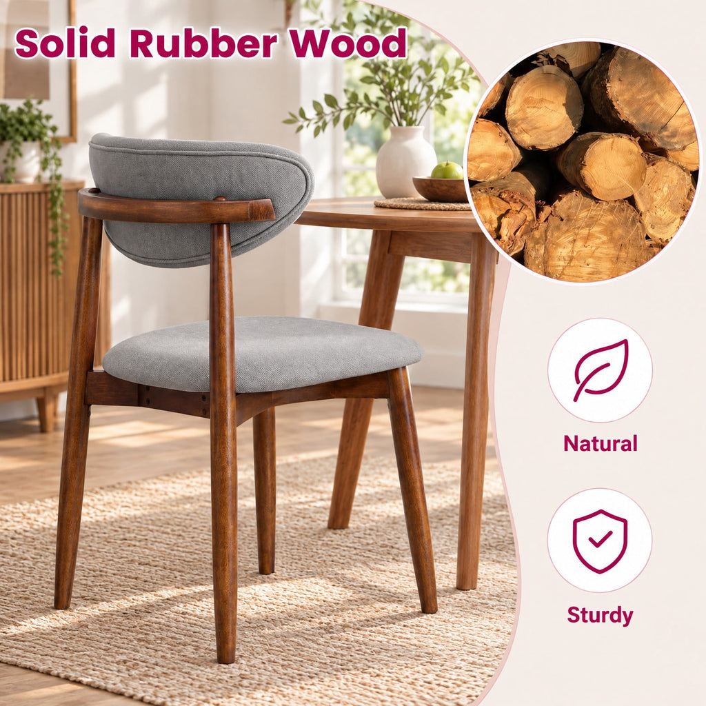 Airfind Set of 4 Fabric Upholstered Dining Chairs with Curved Backs, 330 lbs Capacity, Rubber Wood Polyester Fabric Sponge Frame, Gray