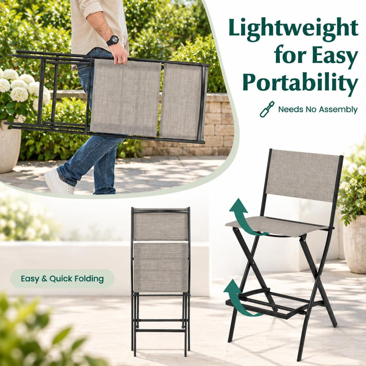 Airfind Outdoor Folding Bar Height Stool Set of 4 with Metal Frame and Footrest, 330 lbsNet Weight 11 lbsBox Qty1(May vary by batch) Capacity