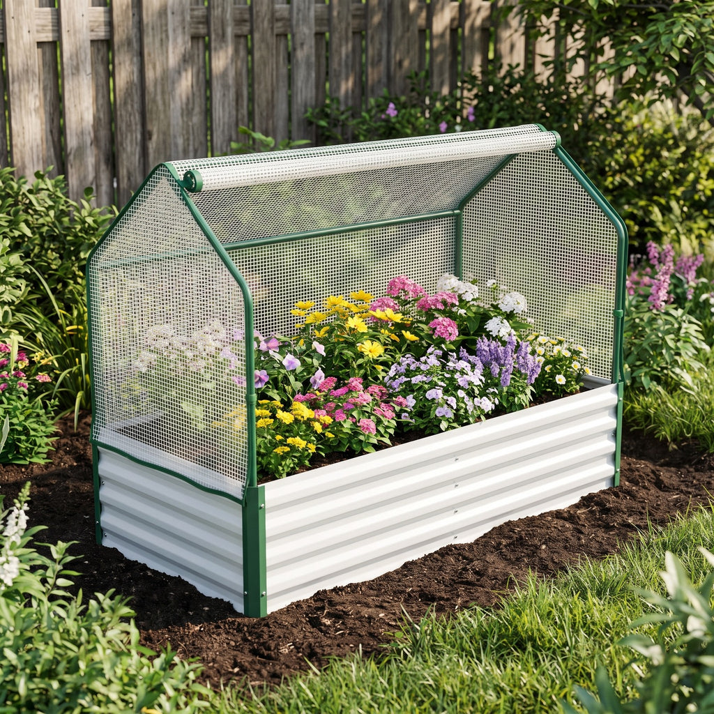 Airfind 6 x 3 x 3 Feet Galvanized Raised Garden Bed with Greenhouse, Galvanized Steel Metal PVC Frame, Silver
