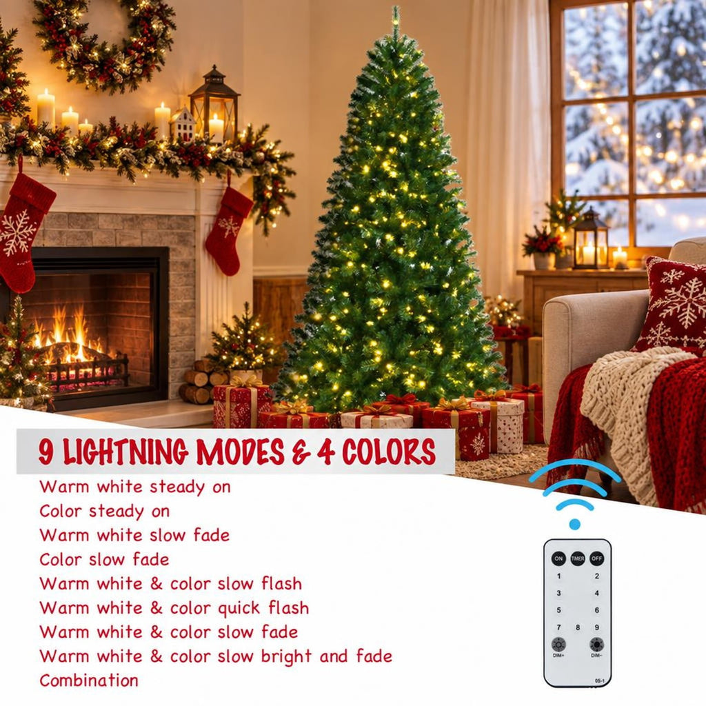 Airfind Artificial Hinged Christmas Tree with Remote-controlled Color-changing LED Lights-7ft, New PVC metal 6 Ft: Frame, 6ft x 3.1ft Footprint, Green