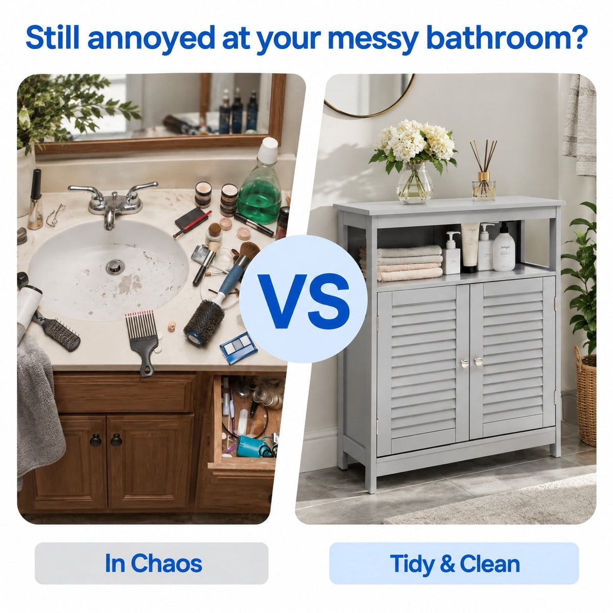 Airfind Wood Freestanding Bathroom Storage Cabinet with Double Shutter Door, 77 lbs Capacity, P2 MDF Frame, 23.5in x 12in x 31.5in Footprint, Gray