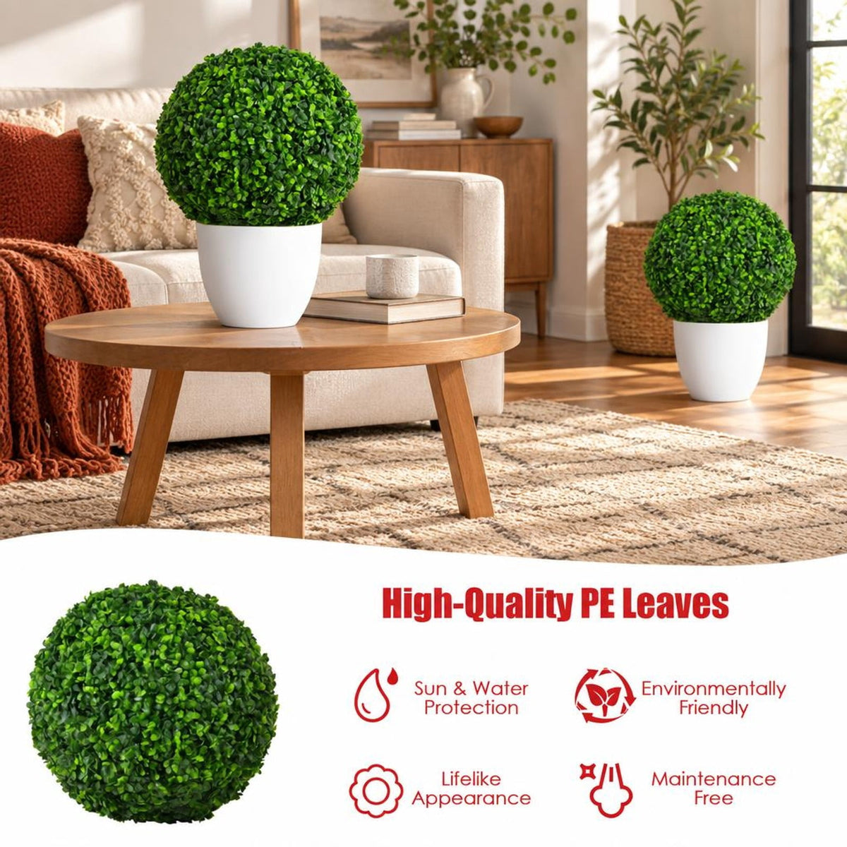 Airfind 2 Pieces 15.7 Inch Artificial Boxwood Topiary Ball Tree Set, PE Frame, 19 Inch x 19 Inch x 19 Inch Footprint, Green